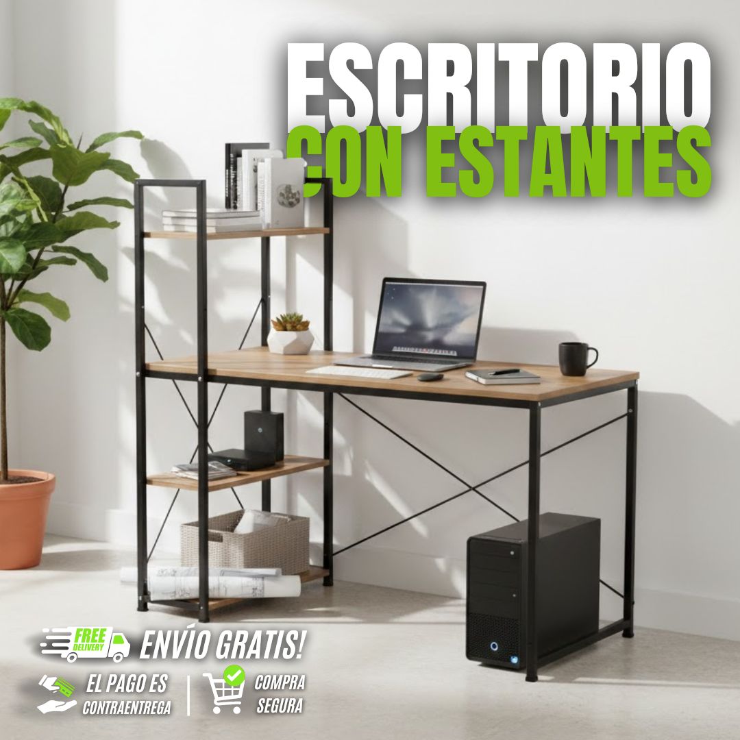 Escritorio con Estanterías de Madera