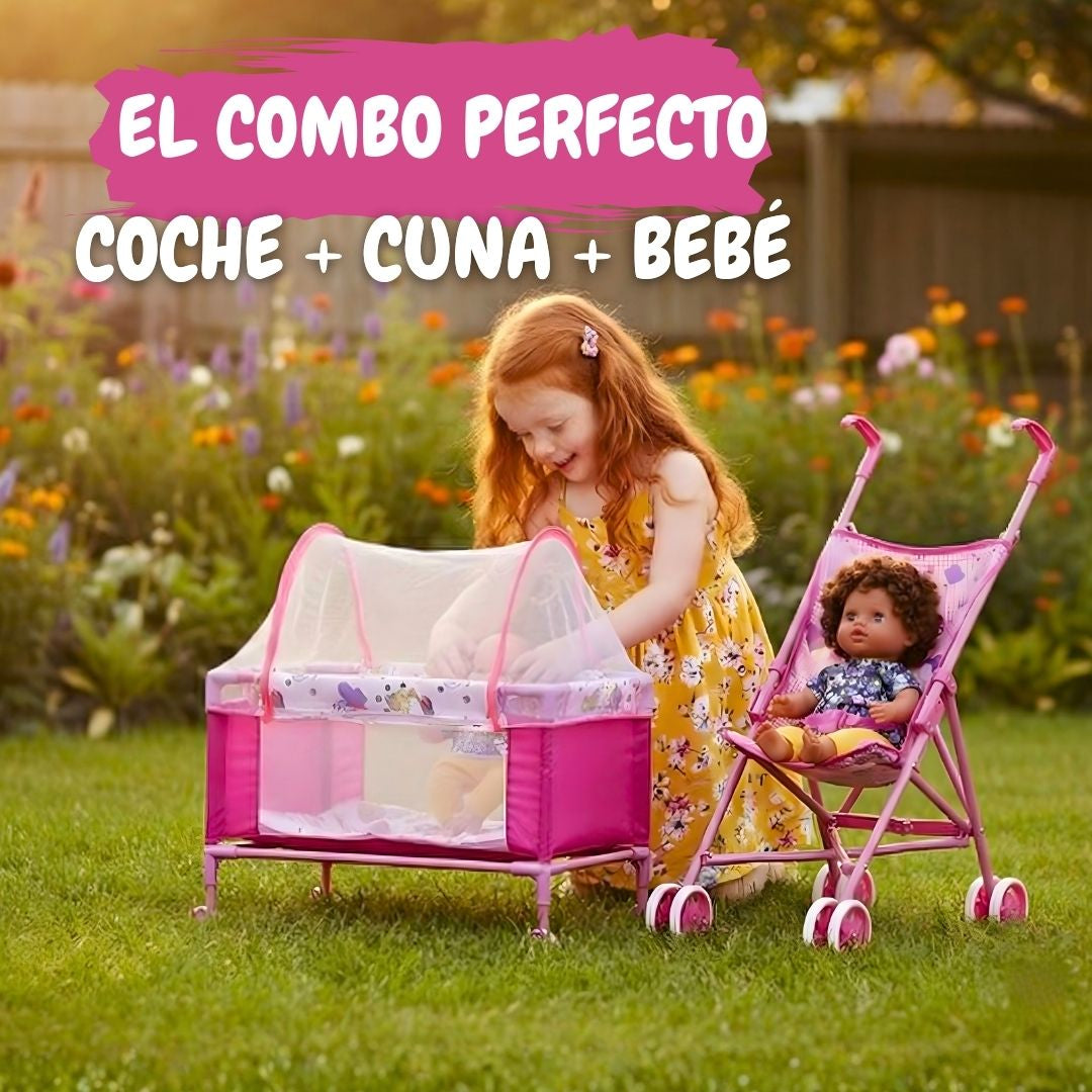COMBO Cochesito Con Cuna y Bebé de juguete