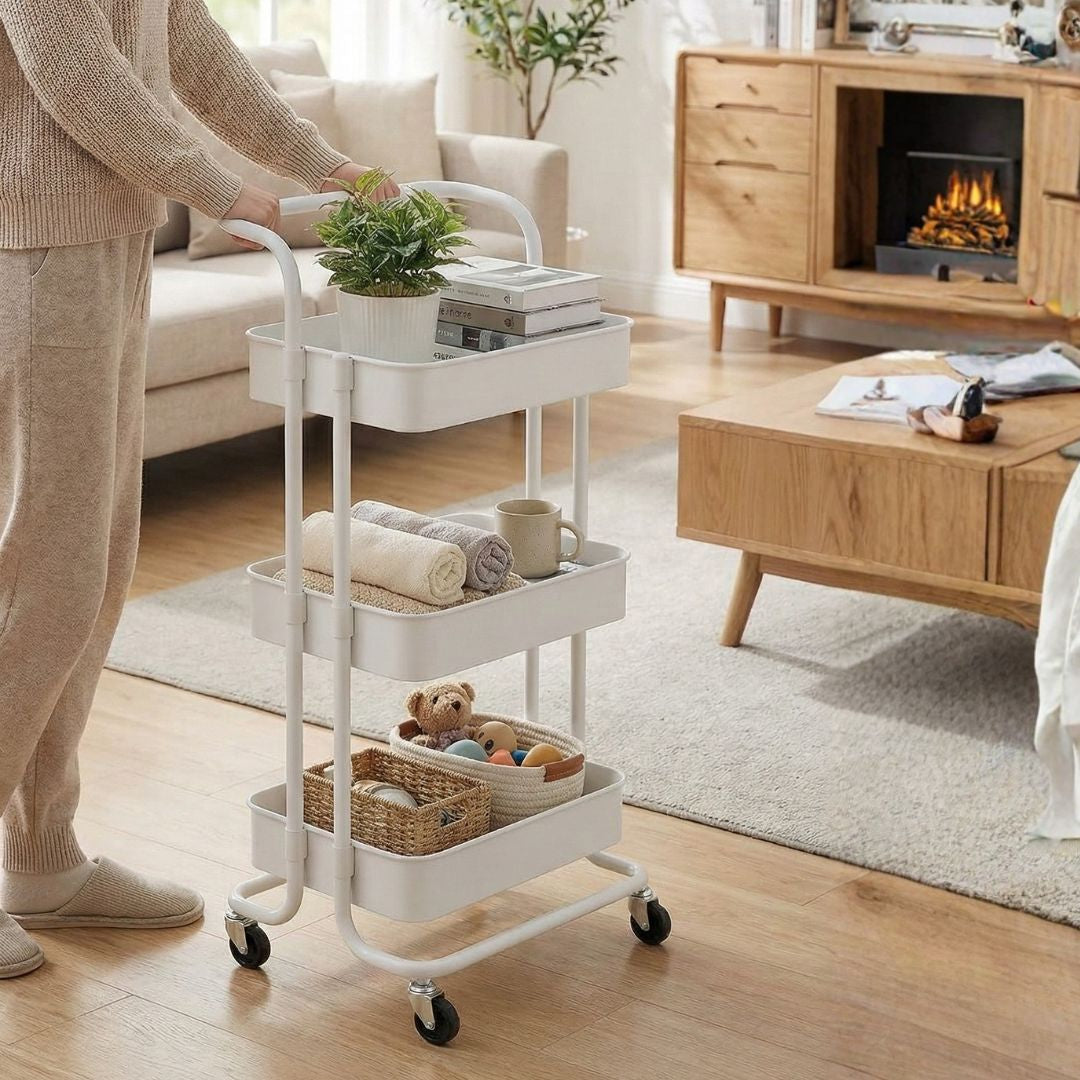 Estante Multiusos 3 Niveles Metalico con Ruedas